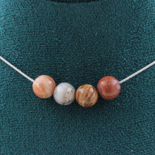 Petrified wood 4 beads 8 mm necklace.