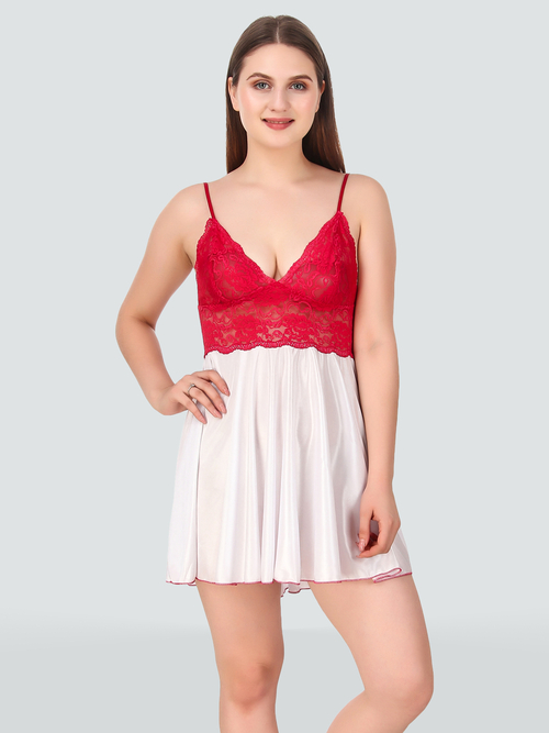 Romaisa Women's Satin Solid White Above Knee Length Babydoll