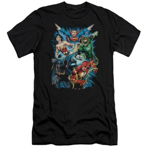 Trevco Jla-Jl Assemble Short Sleeve Adult 30-1 Tee- Black - 2X