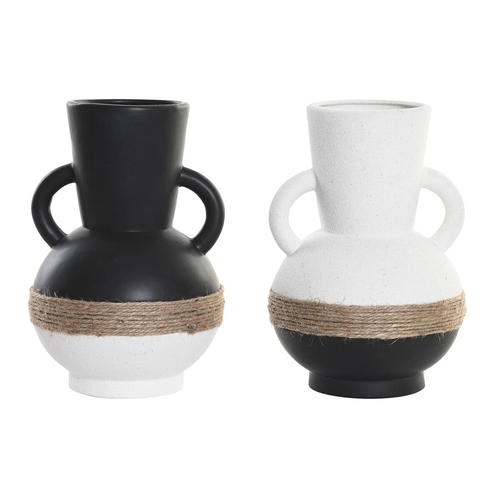 Vase DKD Home Decor 16,5 x 16,5 x 24 cm Ceramic Black Brown Rope White