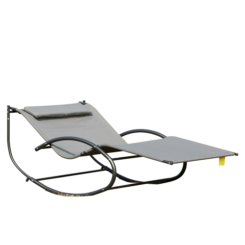 Outsunny Double Chaise Rocker Sun Lounger w/ Pillow Grey