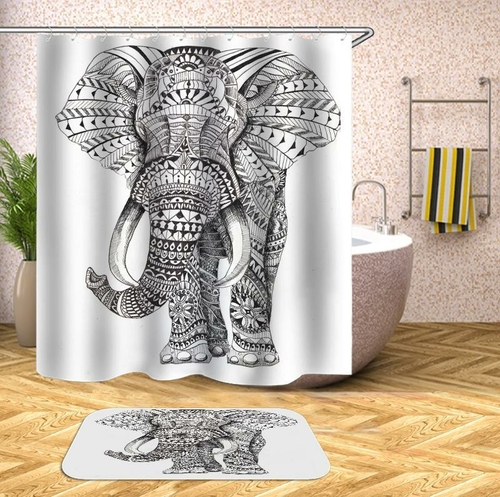 Black And White Indian Elephant Shower Curtain