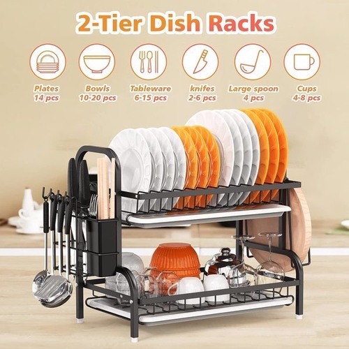 Dish Drying Rack, 2-Tier Dish Racks for Kitchen Counter, Sink Dish