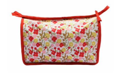 Small Flower Red Color Cotton Cosmetic & Travel Pouch For Ladies And