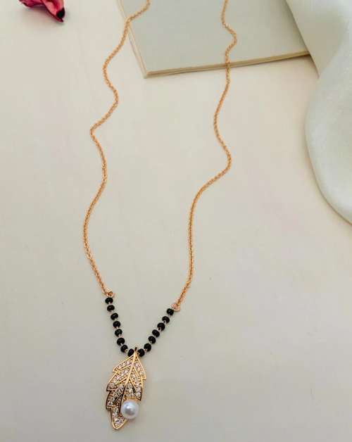 Eye Catching Rose Gold Leaf American Diamond Mangalsutra