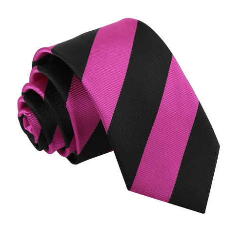 Striped Slim Tie - Hot Pink & Black