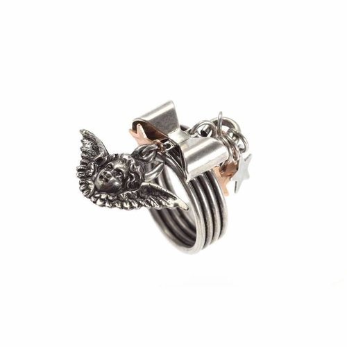 Cupid Charm Ring in Antique Silver Plated Brass.