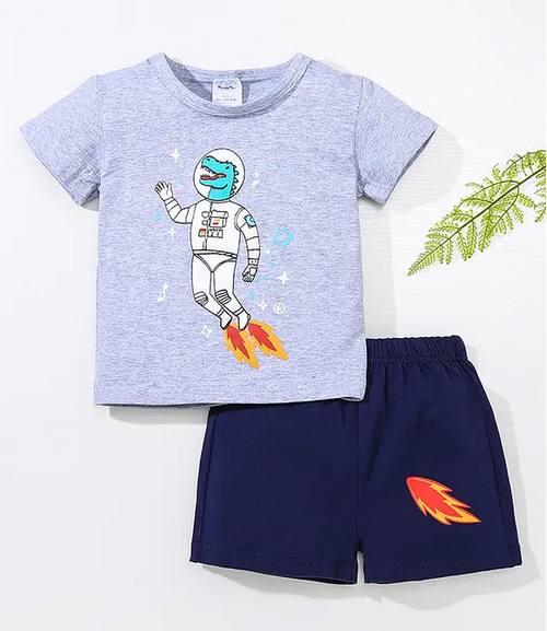 Half Sleeves T-Shirt & Shorts Set Space Print (Size-5-6YEAR)