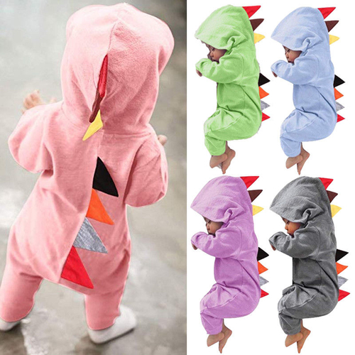 Infant Baby Girls Boys  Dinosaur Hooded One piece