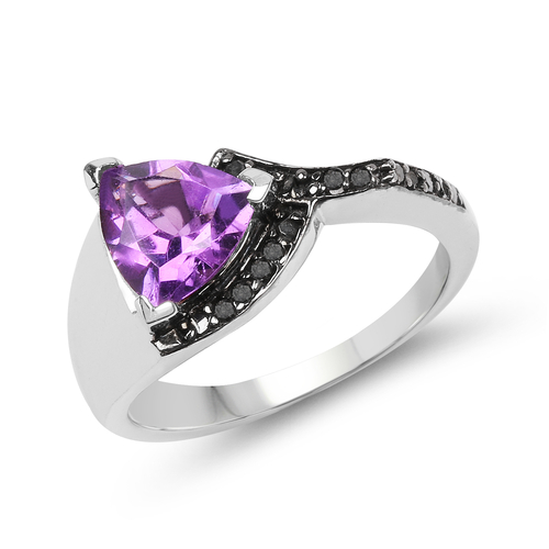 1.55 Carat Genuine Amethyst and Black Diamond .925 Sterling Silver