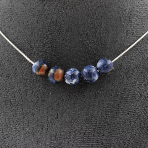 Blue jasper 8 mm 5 beads necklace.