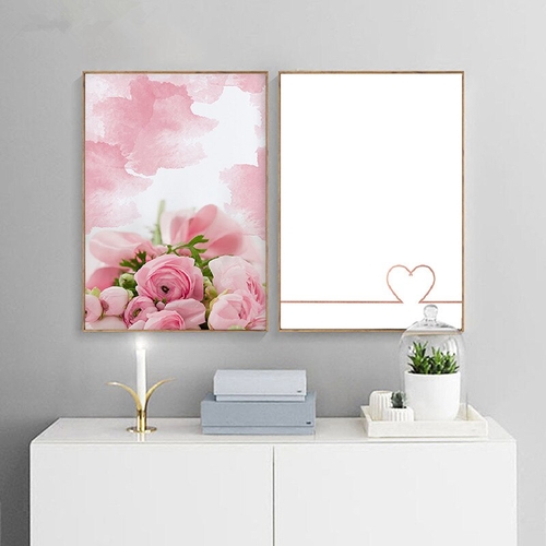 Watercolor Brush Rose Flower Wall Art Rose Gold