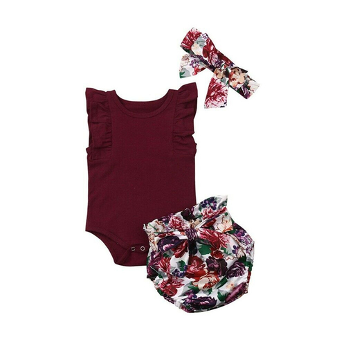 3Pcs Newborn Infant Baby Girl Floral Clothes Vest