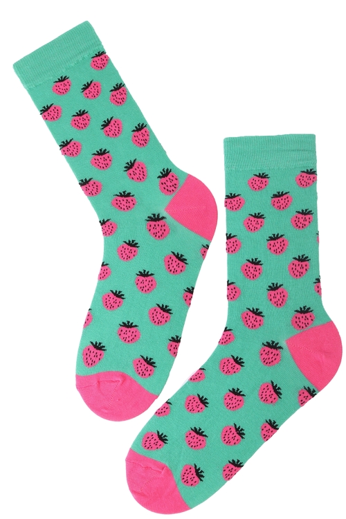 STRAWBERRY green cotton socks with strawberries