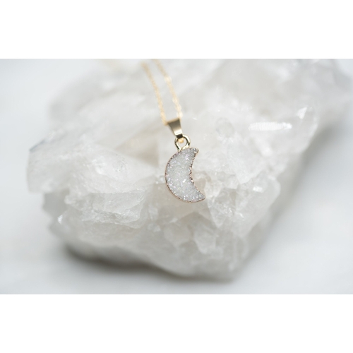 White Druzy Moon Necklace