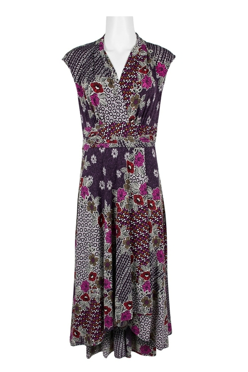 Perceptions V-Neck Sleeveless Ruched Waist Multi Print Dress