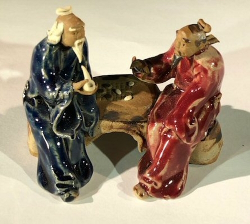 Ceramic FigurineTwo Men Sitting On A Bench Playing Chess - 3"Color: