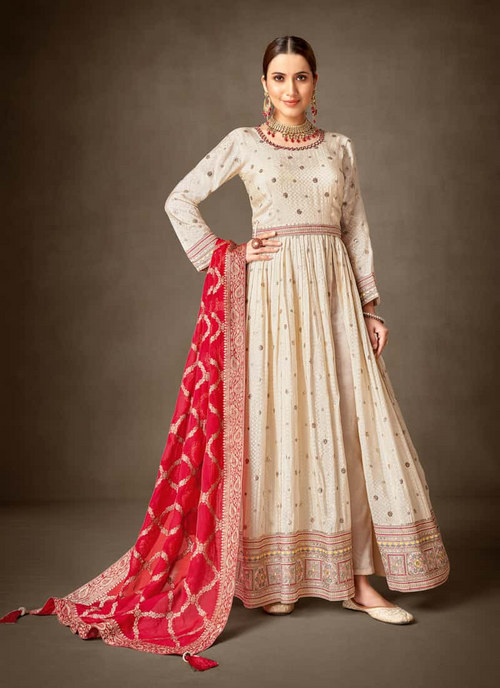 Asymmetrical Salwar Suit in Tissue Silk and Viscose Jacquard (Size-S)