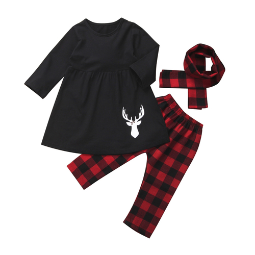 Xmas Newborn Kid Baby Girl Clothes Sets Deer Tops