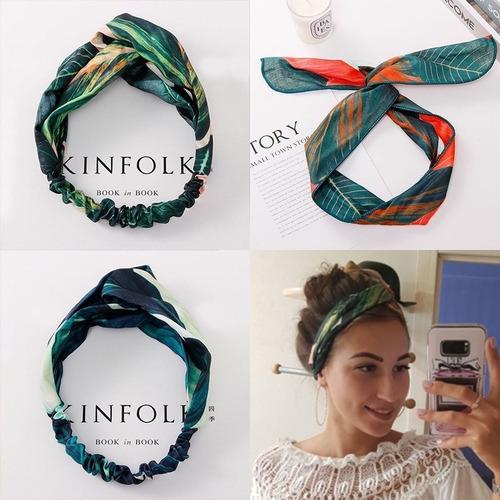 Summer Bohemian Print Leaves Hairbands Elastic