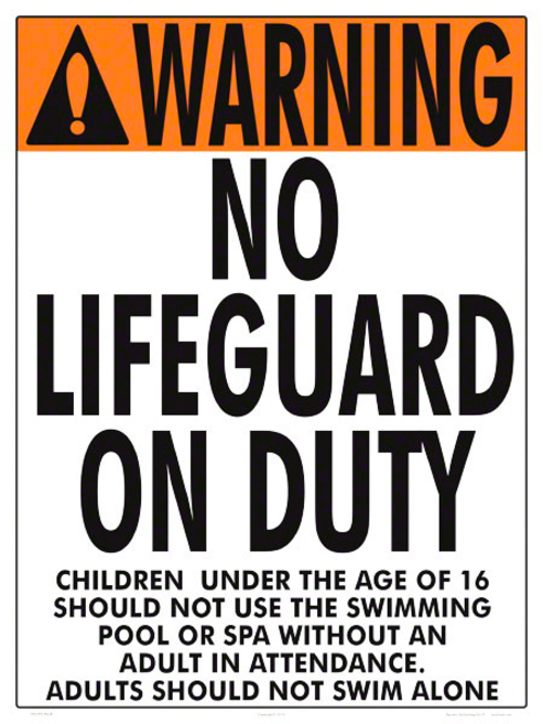 Aq Tech 1003WS1824E Warning No Lifeguard Sign