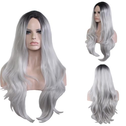 High Quality Black Grey Ombre Wig Cosplay Costume