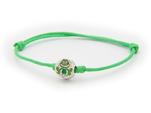 Fronay FROG Frog Enamel Charm Sterling Silver Adjustable Green Cord Br