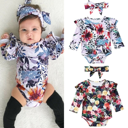 Newborn Kids Baby Girl Boys Floral Bodysuit