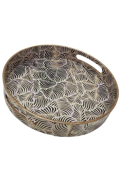 Decorative Wooden Round Serving Trays Multi Print for Home and Kitchen