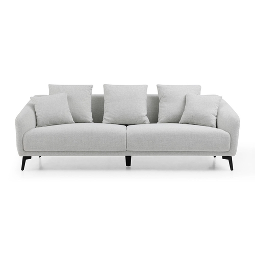 Modern Fabric Upholstered Sofa with Three Cushions, 2 Pillows, Light