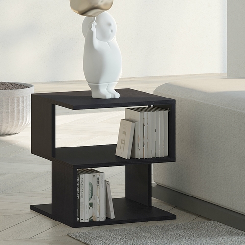 HOMCOM Modern Square 3 Tier Wood Coffee Side Table Storage Shelf Rack