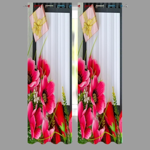 Pink Flower Digital Printed Polyester Fabric Curtains for Living