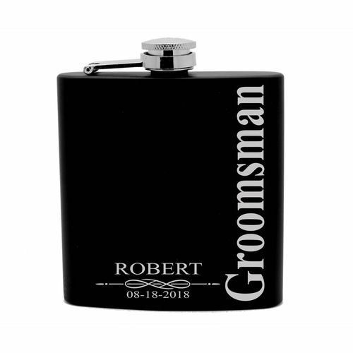 Personalized Flask Print 8oz Black Stainless Steel Hip Flask