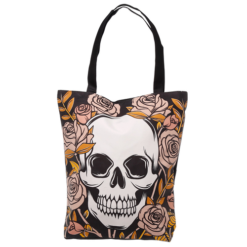 Handy Cotton Zip Up Shopping Bag - Skulls & Roses