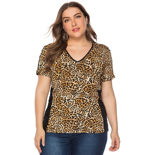  Women Fashion Plus Size V Neck Leopard