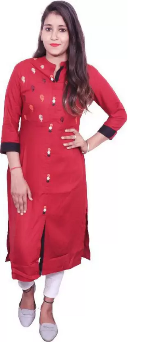 Women Embroidered Viscose Rayon Straight Kurta  (Maroon)