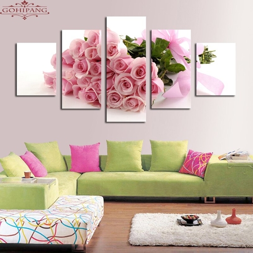 5 Pieces Pink Roses Modular Picture