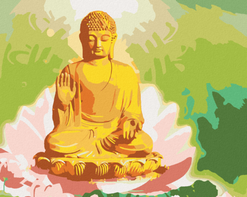 Paint by Numbers - BUDDHA IN LOTUS AND GREEN BACKGROUND