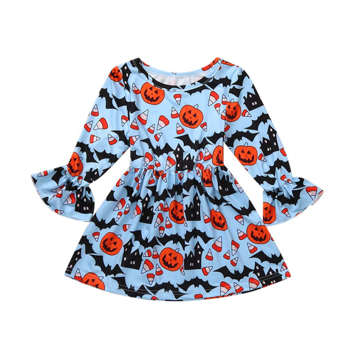 Baby Kids Girls Long Sleeve Dress Pumpkin Printed