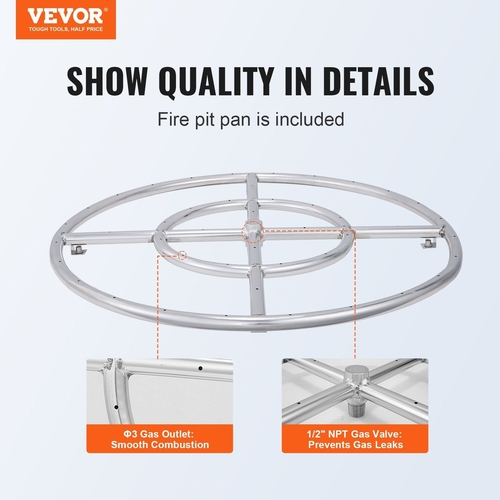 VEVOR 24 inch Round Drop-in Fire Pit Pan, Stainless Steel Fire Pit