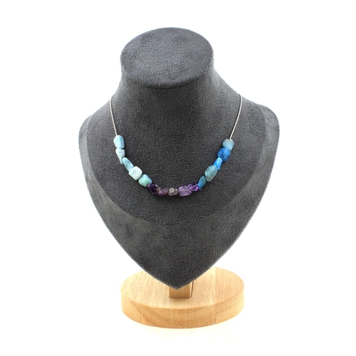 Larimar + Blue Apatite + Amethyst from Brazil 15 beads necklace.