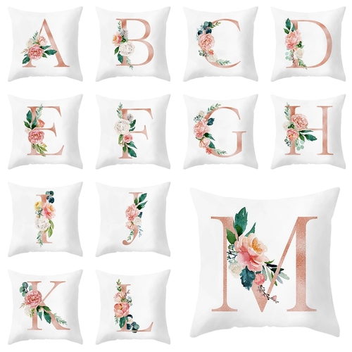 DIDIHOU 45x45cm Alphabet Floral Print Pillow Case