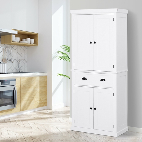 HOMCOM Long Standing Kitchen Cabinet w/ 2 Drawers MDF Board White