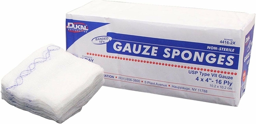 Dukal Type VII Gauze Sponges 4" x 4". Case of 2000 16-ply X-Ray