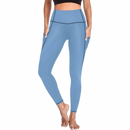 Womens Leggings with Pockets - Fitness Pants / Blue Gray