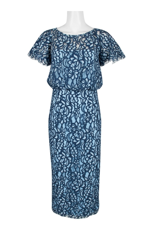 JS Collections Boat Neck Short Sleeve Blouson Zipper Back Lace Dress