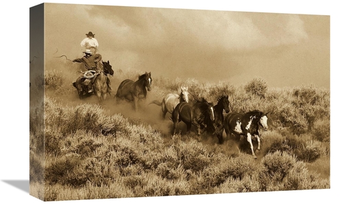 Global Gallery GCS-453703-1218-142 12 x 18 in. Cowboys Herding A Horse