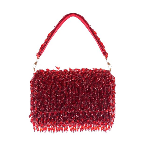 Women/Girl's American Crystal Embedded Red Vintage Clutch Bag