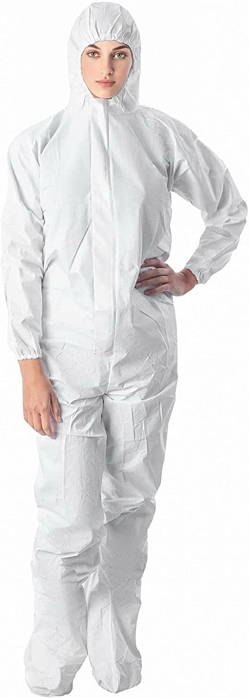 5 Pack Hazmat Suit Disposable Coverall. White Protective Suit X-Large.