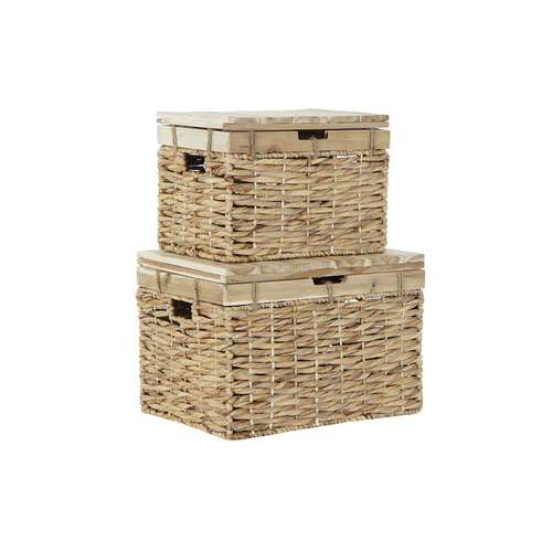 Set of decorative boxes DKD Home Decor Multicolour Natural Wood Metal